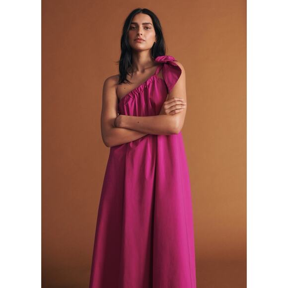 Mango Fuchsia One-Shoulder Cotton Maxi Dress Size Small – Fits S/M - Picture 14 of 14